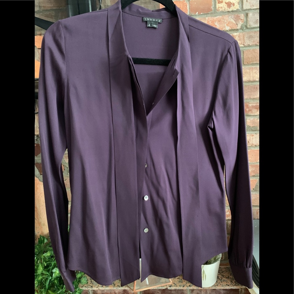 Theory blouse with neck tie/ pussy bow blouse